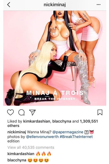 425px x 638px - Nicki Minaj Has 'Minaj a Trois' on Risque 'Break the Internet' Cover, Kim  Kardashian and Blac Chyna React | Entertainment Tonight