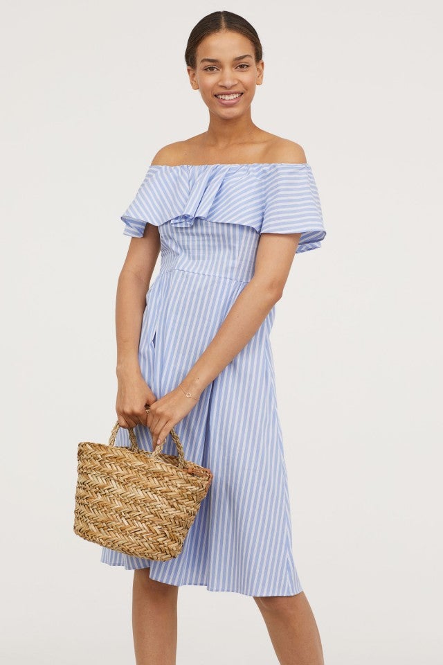 zara blue striped off shoulder dress NWT Zara Blue/white Stripes Off The Shoulder Dress Size S