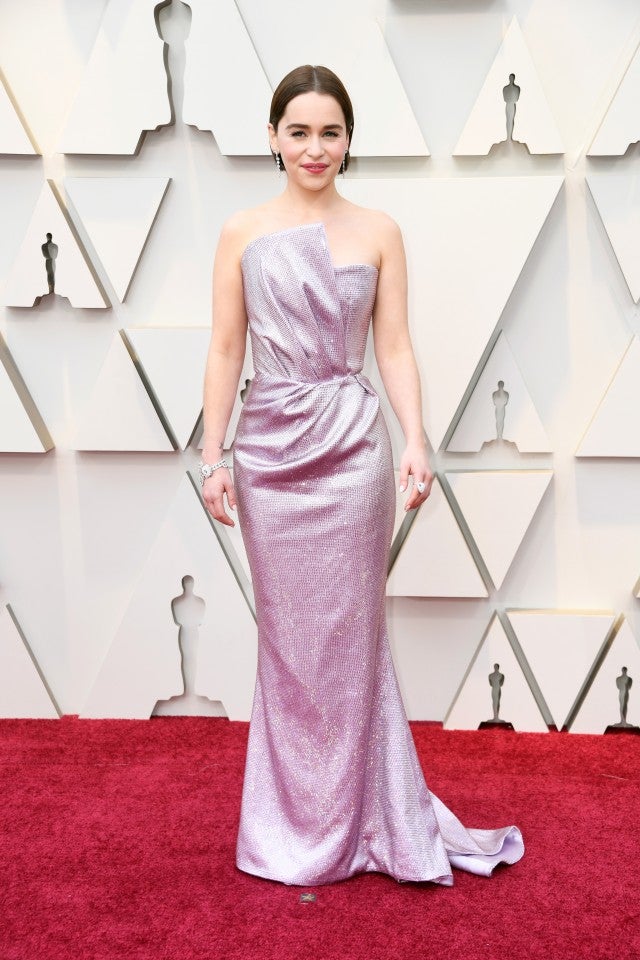 robe de soirée lilas longue sirène en sequin Emilia Clarke