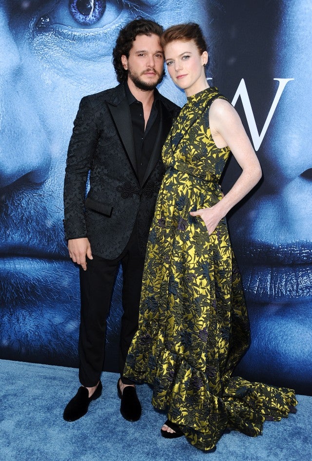 Kit Harington and Rose Leslie attend the season 7 premiere of 