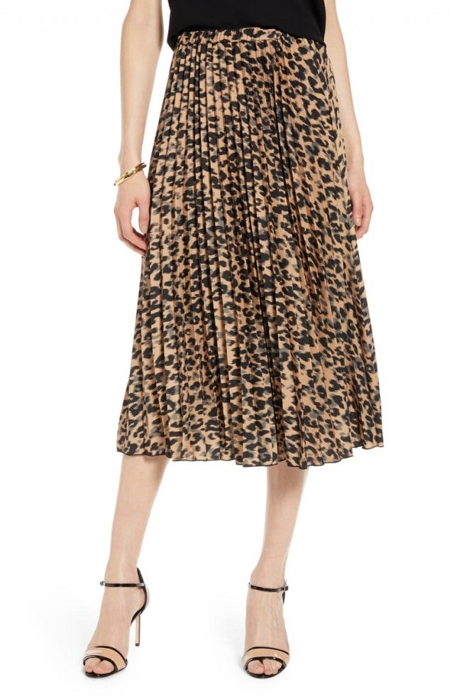 Halogen leopard printed midi skirt
