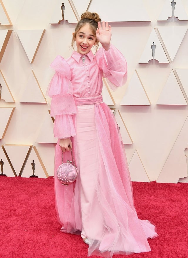 idina menzel national anthem pink dress Idina Menzel Fuchsia Strapless Evening Dress 2020 Oscars Red Carpet TCD8849