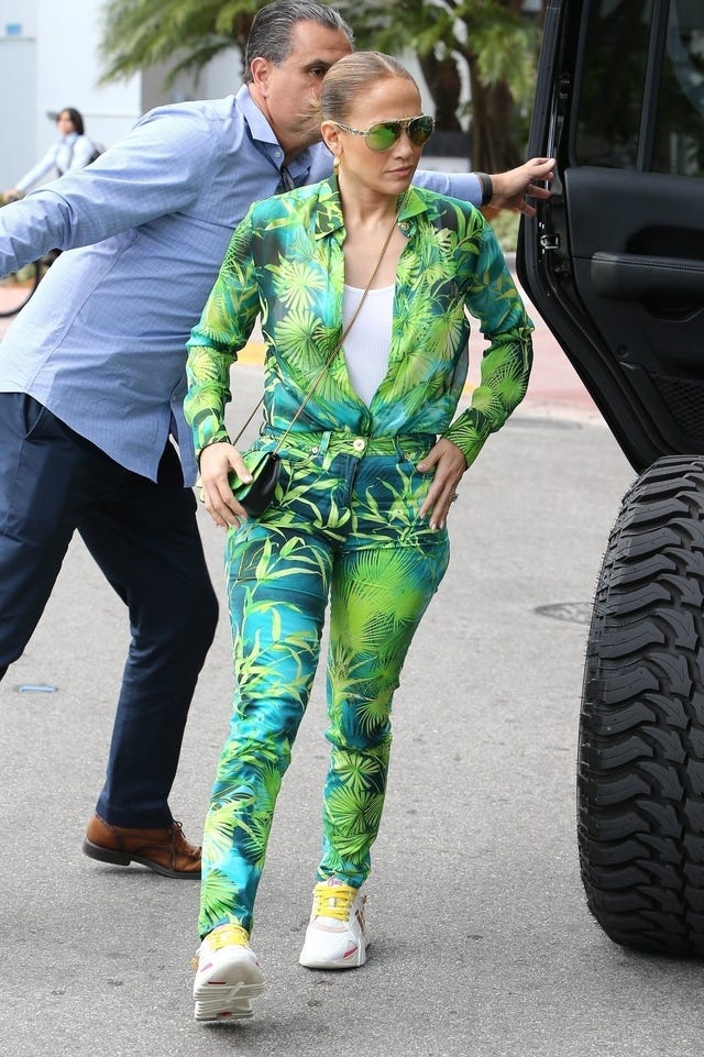 jennifer lopez in verace jumpsuit in miami