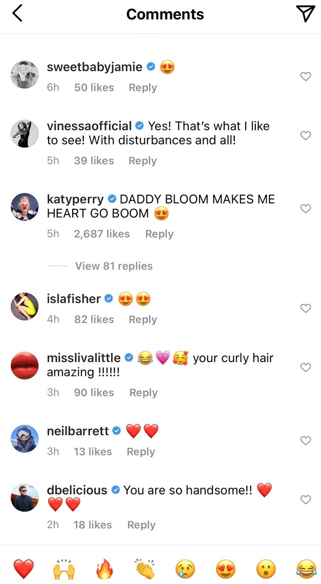 Katy Perry comments on Orlando Bloom's photo