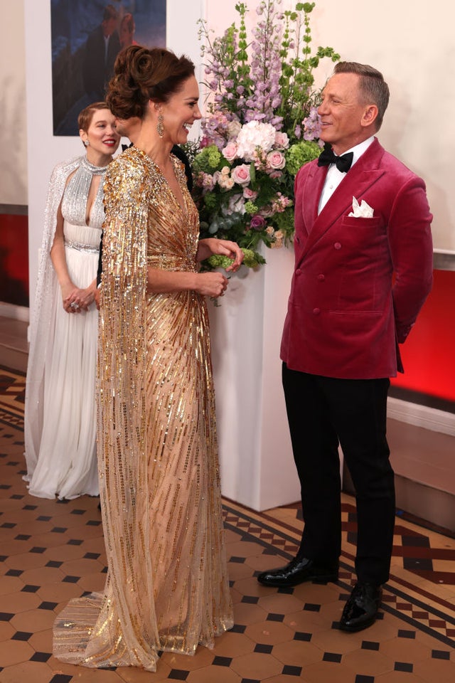 Kate Middleton Glitters in Gold Alongside Prince William at James Bond  Premiere: See the Pics! | Entertainment Tonight