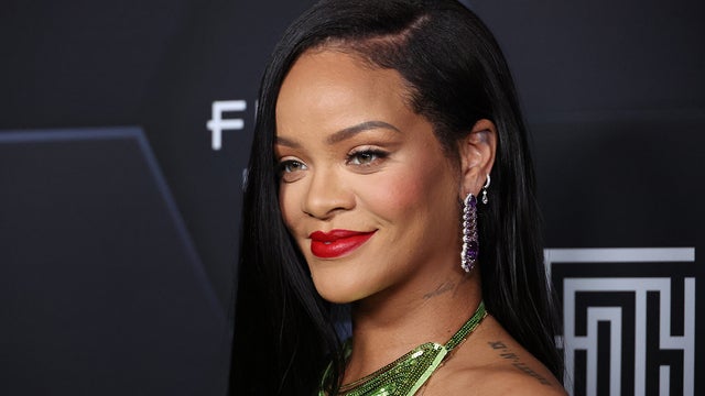 Pregnant Rihanna Sparkles in Silver for Fenty Beauty Launch at Ulta