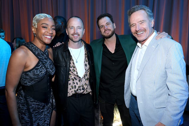 Tiffany Haddish, Bryan Cranston, guest and Aaron Paul
