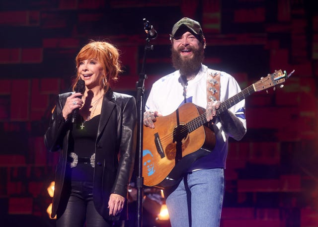 Reba McEntire and Post Malone perform onstage at the 59th Academy of Country Music Awards from Ford Center at The Star on May 16, 2024 in Frisco, Texas.