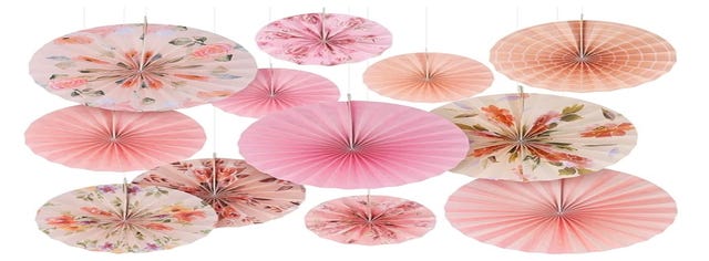 Thenshop 12-Pc Vintage Floral Hanging Paper Fans Decoration