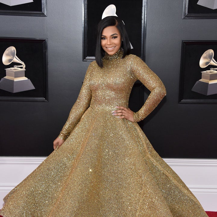ashanti gold dress Ashanti Shimmers in Sheer Gold Ballgown at 2018 GRAMMY Awards -- See the  Look