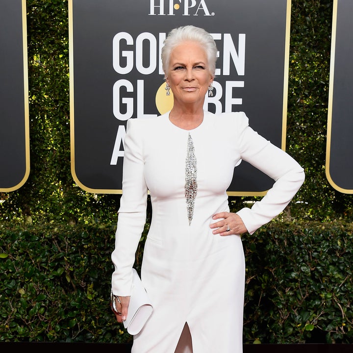 Jamie Lee Curtis Stuns With Icy White Hair and Matching Dress at 2019 Golden Globes | Entertainment Tonight Jamie Lee Curtis Stuns With Icy White Hair and Matching Dress at 2019 Golden Globes | Entertainment Tonight