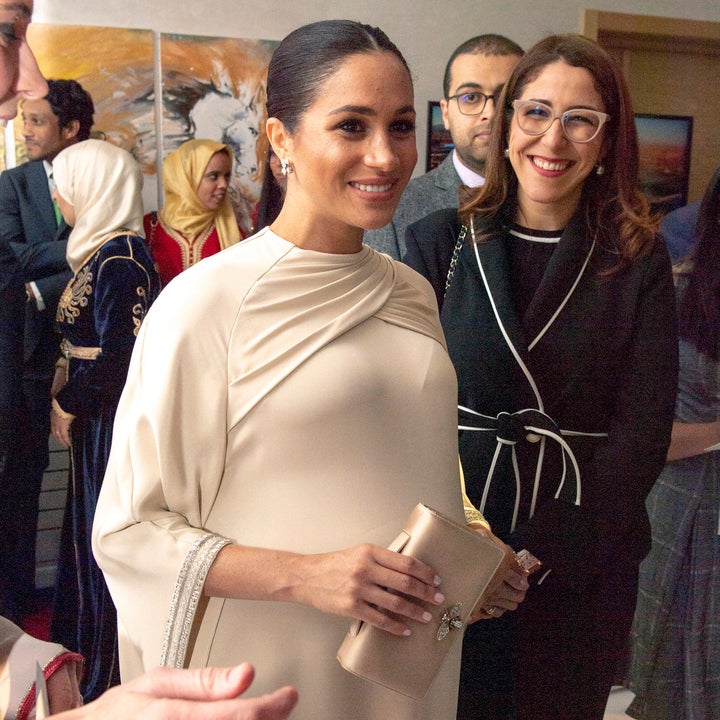 Meghan Markle Looks Radiant in Cape Dress as She and Prince Harry Attend a Dinner in Morocco