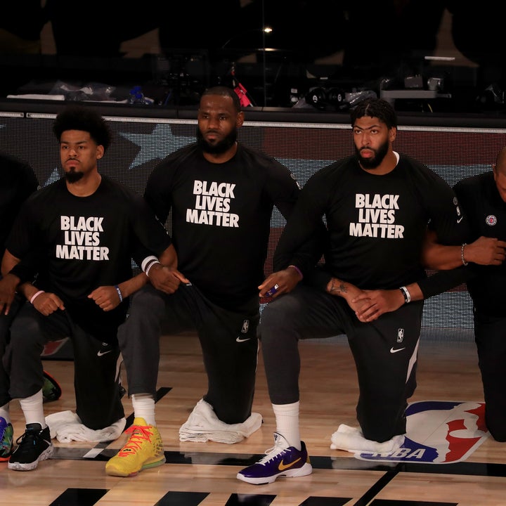 LeBron James and NBA Players Kneel for National Anthem in BLM Shirts