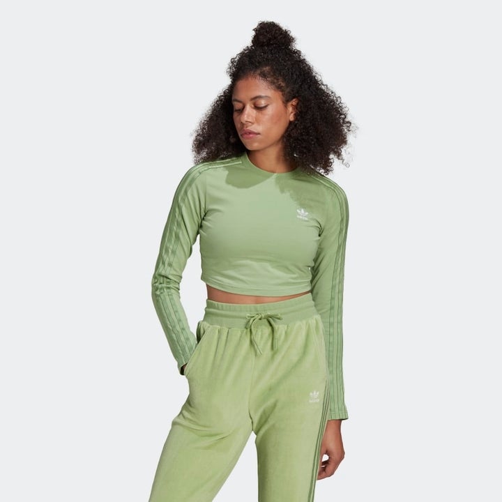 adidas gazelle silver green womens Adidas x Zoe Saldana Collection Blue Ribbed Performance Tee- Size XL ( –  The Saved Collection main image 1