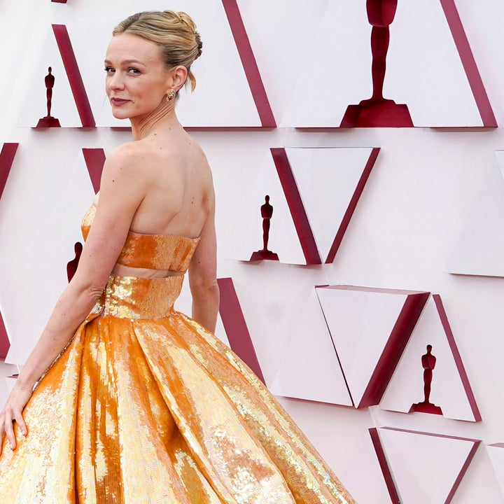 Carey Mulligan Wows in Shimmering Gold on the 2021 Oscars Red Carpet