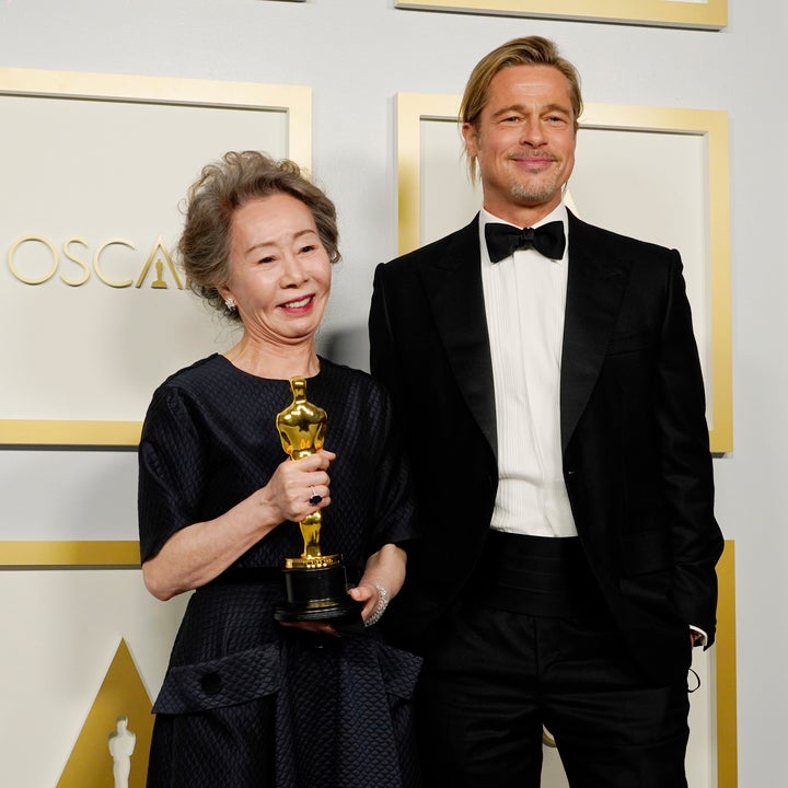 Brad Pitt and Yuh-Jung Youn Share Hilarious Onstage Moment at Oscars