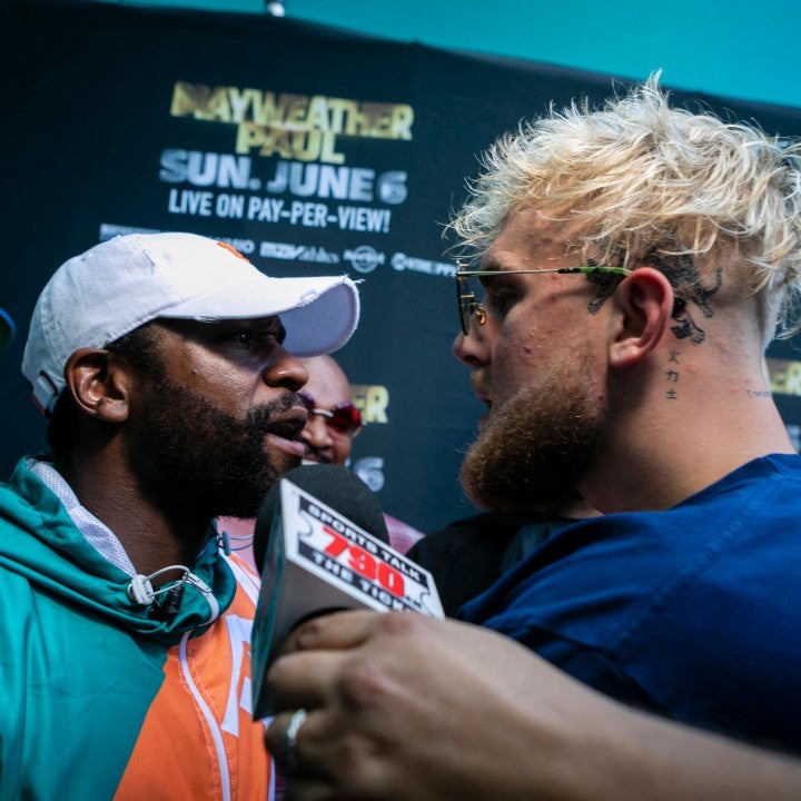 Jake Paul Scuffles With Floyd Mayweather During Brother Logan's Pre-Fight Press Conference 