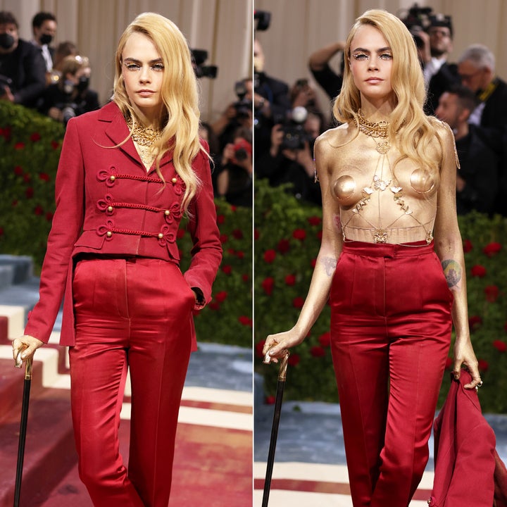 Cara Delevingne Strips Down to Gold Body Paint on Met Gala Red Carpet