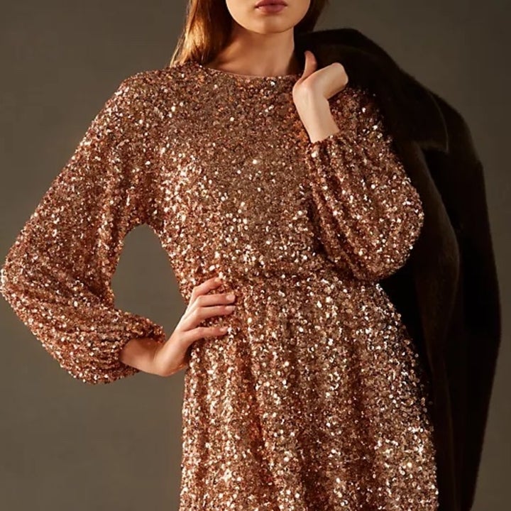 anthropologie gold sequin dress Anthropologie Gold Sequin Mini Dress by Anthropologie