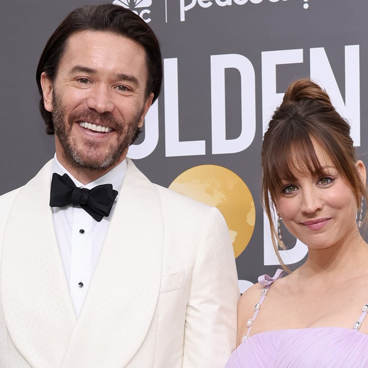 Kaley Cuoco Debuts Her Baby Bump, Kisses Tom Pelphrey at Golden Globes