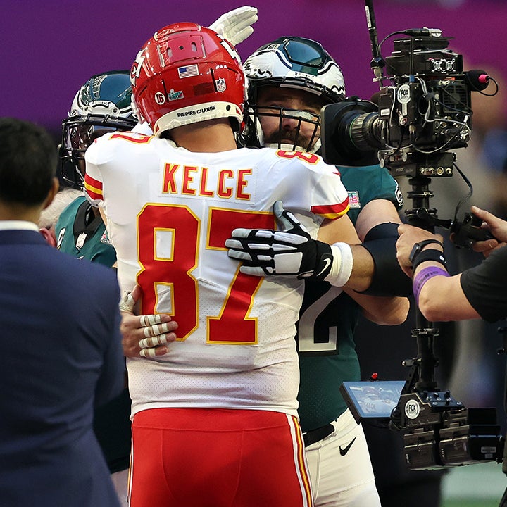 Travis and Jason Kelce Share a Hug After Chiefs Win Super Bowl