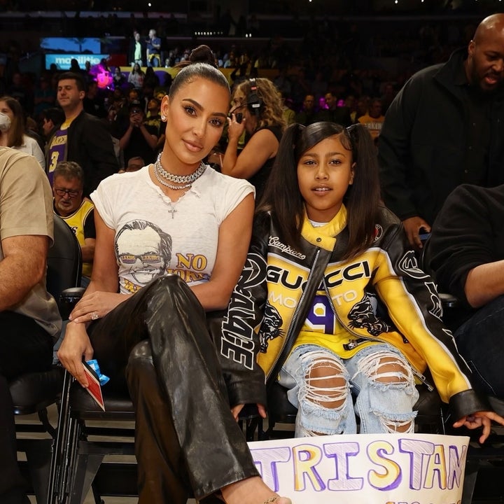 Kim Kardashian, North West Hold Tristan Thompson Sign at Lakers Game 