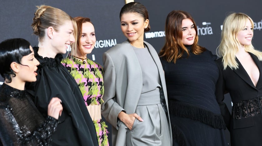 Alexa Demie, Hunter Schafer, Maude Apatow, Zendaya, Barbie Ferreira and Sydney Sweeney attend the HBO Max FYC event for "Euphoria" at Academy Museum of Motion Pictures on April 20, 2022 in Los Angeles, California.