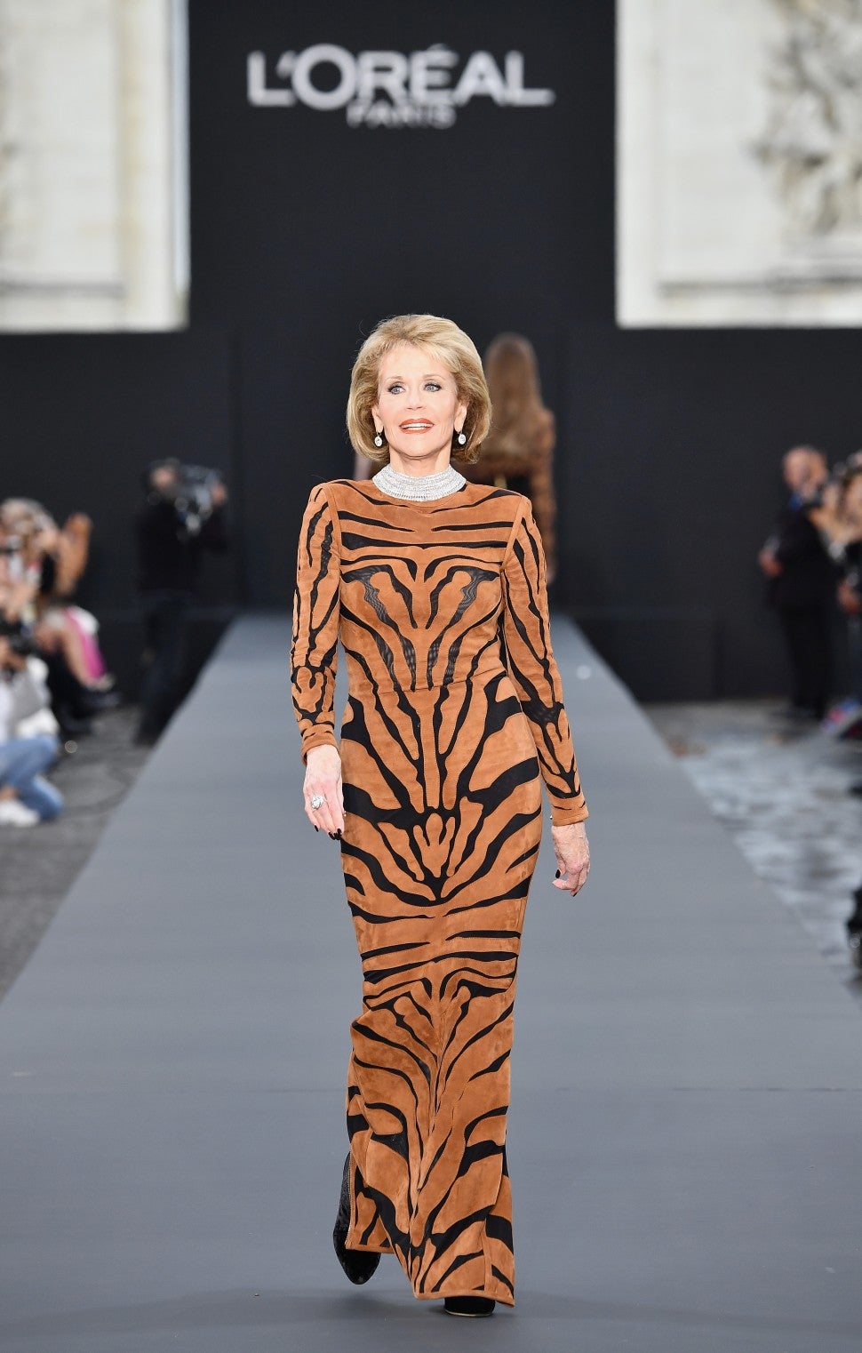 Jane Fonda walks the runway at Paris Fashion Week 2017