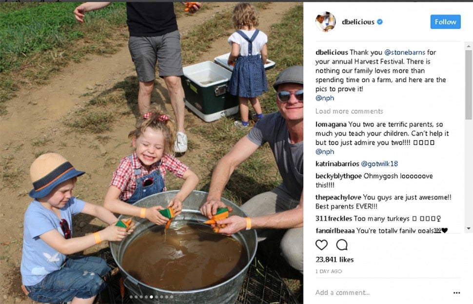 Neil Patrick Harris with Harper and Gideon at the Harvest Festival