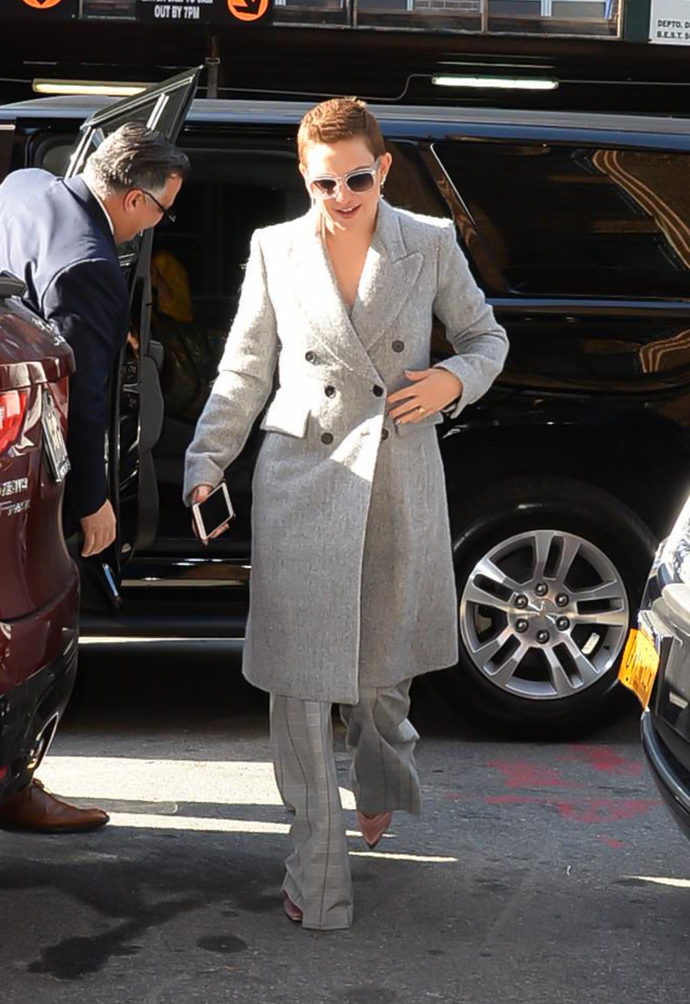 Kate Hudson in gray coat in NYC
