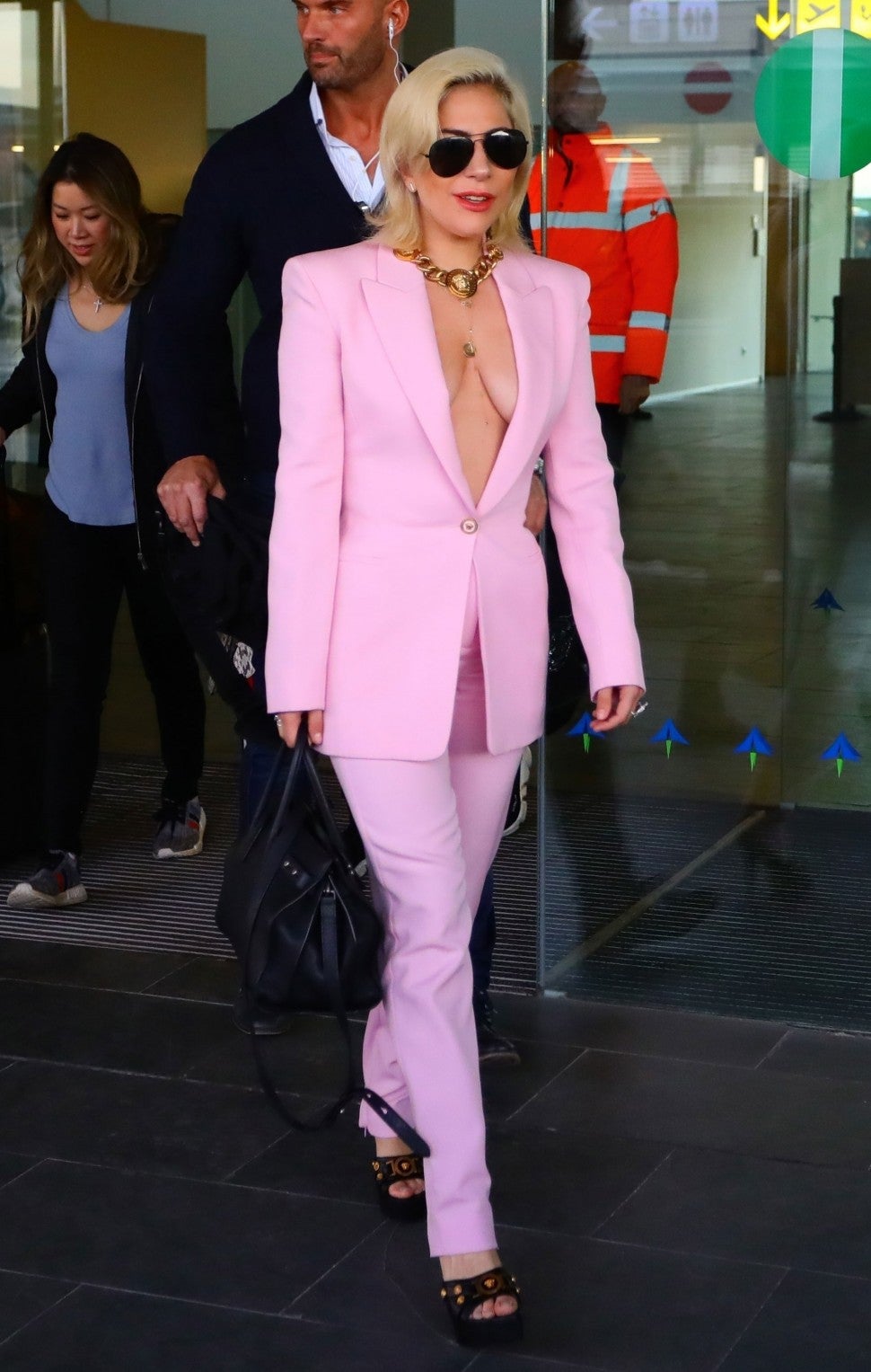 Lady Gaga in pink suit in Barcelona