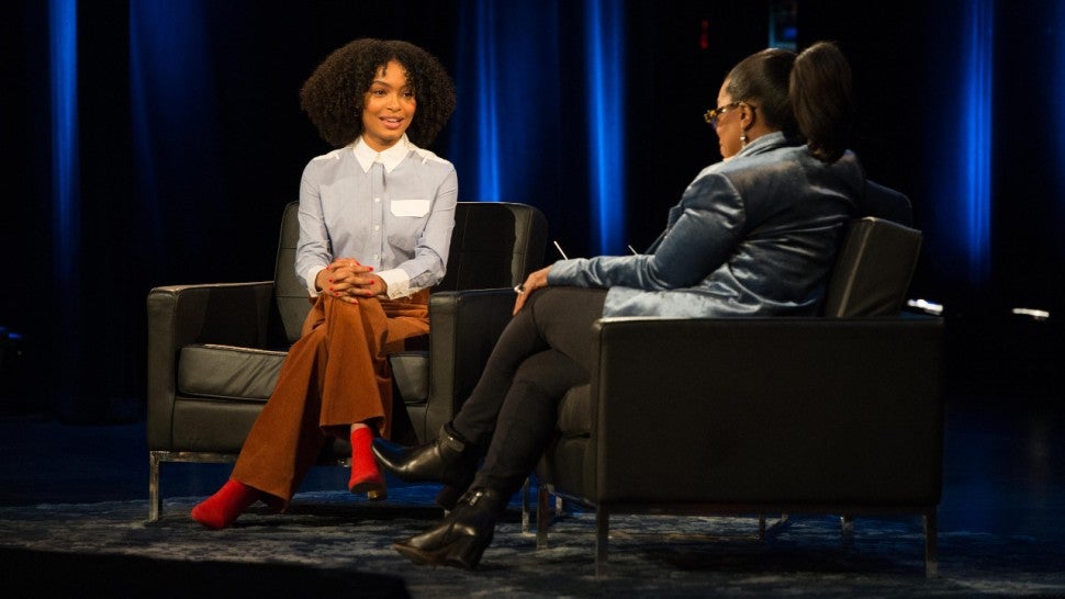 Yara Shahidi talks with Oprah Winfrey at the Apollo Theater for  "Oprah's Super Soul Conversations"