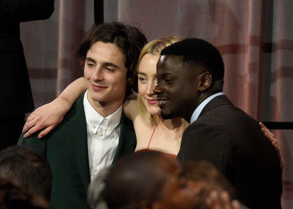Timothee Chalamet, Saoirse Ronan and Daniel Kaluuya at the 2018 Oscars Nominee Luncheon