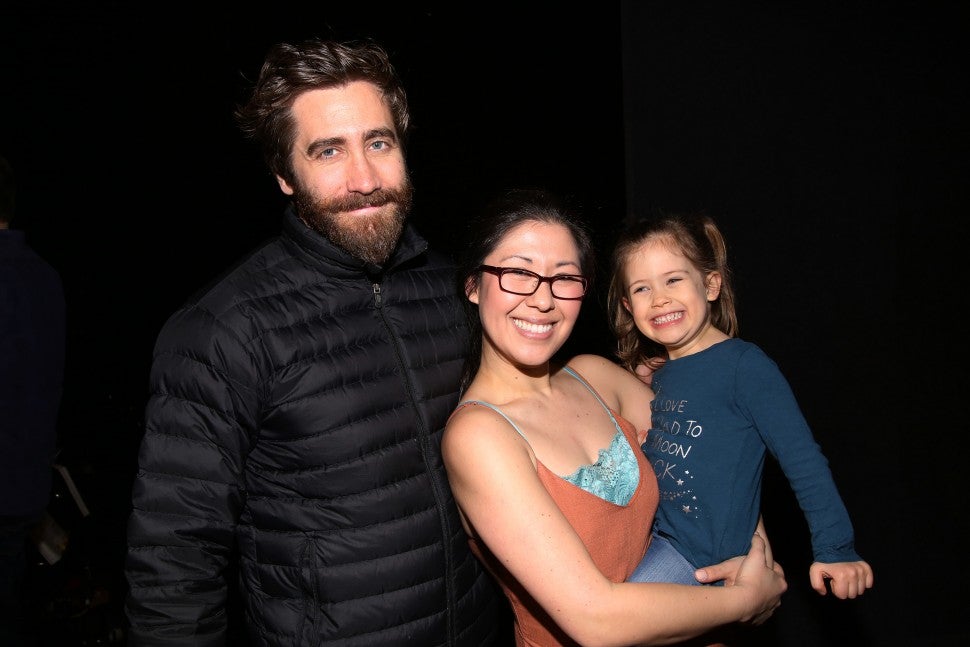 Jake Gyllenhaal, Ruthie Ann Miles and her daughter Abigail during the Actors' Equity opening night Gypsy Robe Ceremony at the Hudson Theatre on Feb. 23, 2017 in New York City.
