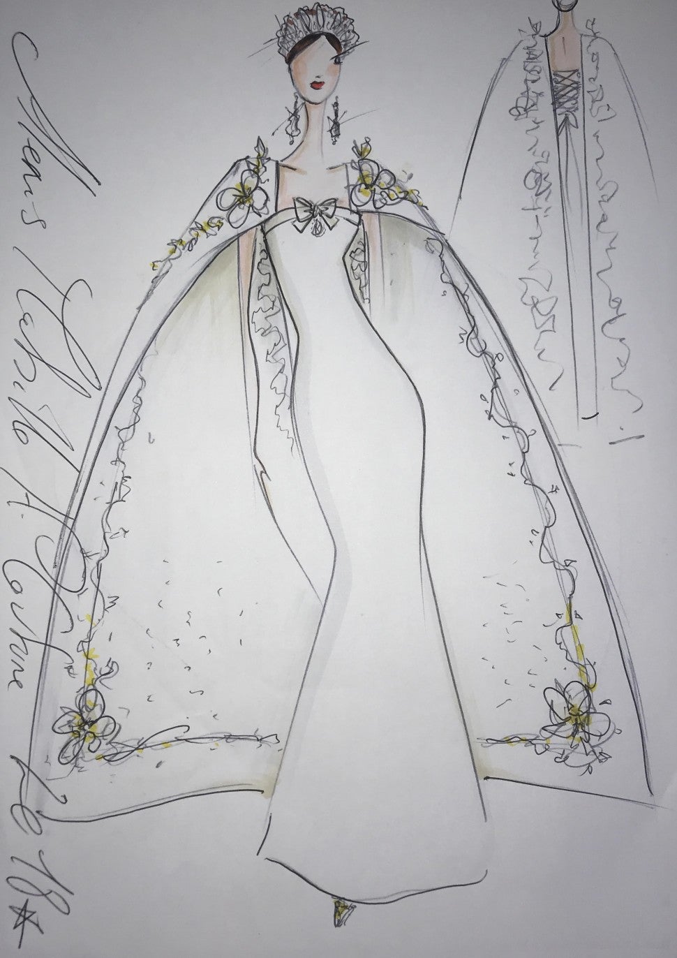 Alexis Mabille's potential Meghan Markle wedding dress sketch.