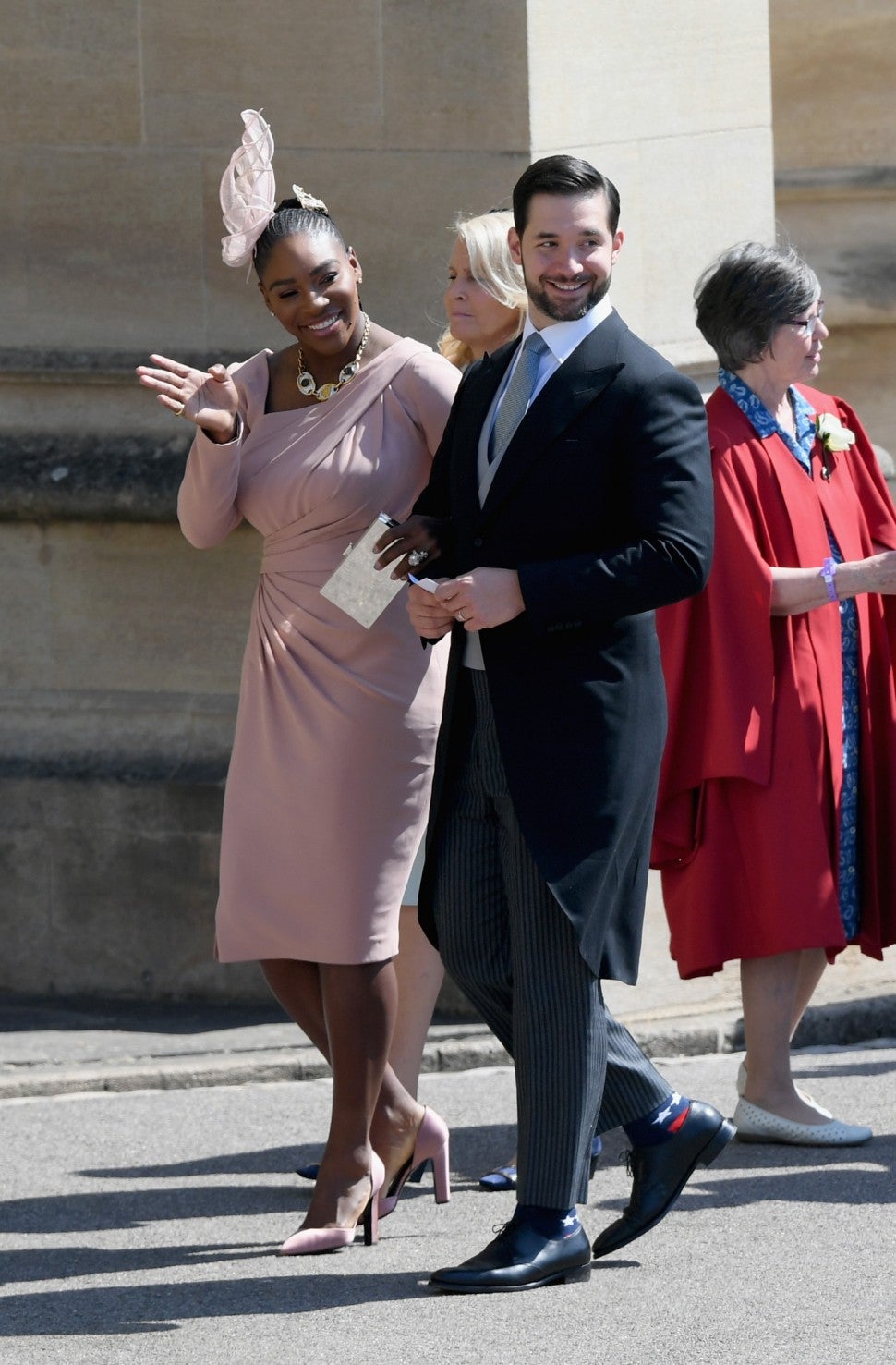 Serena Williams arrives at the royal wedding with husband Alexis Ohanian.