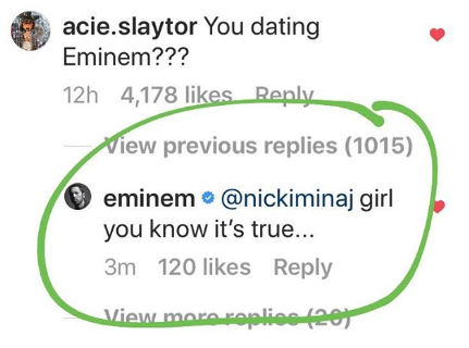 Eminem seemingly confirming he's dating Nicki Minaj.