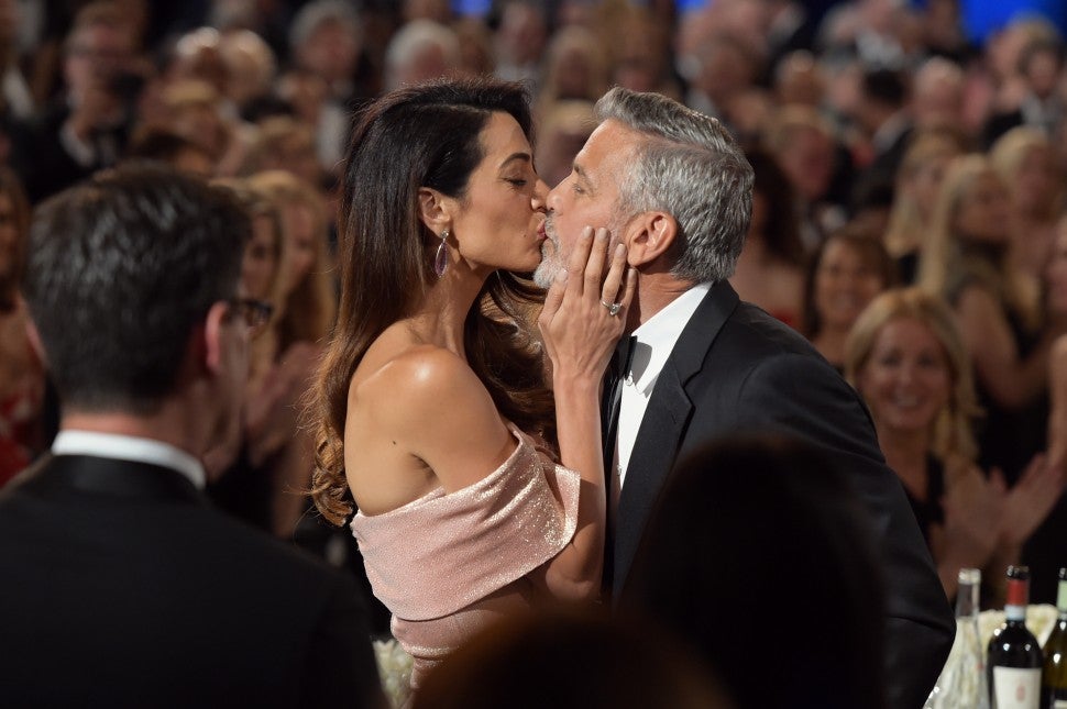 George and Amal Clooney Kiss AFI Gala