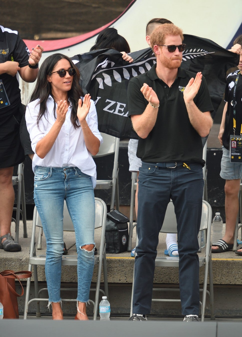 Meghan Markle in Mother jeans with Prince Harry