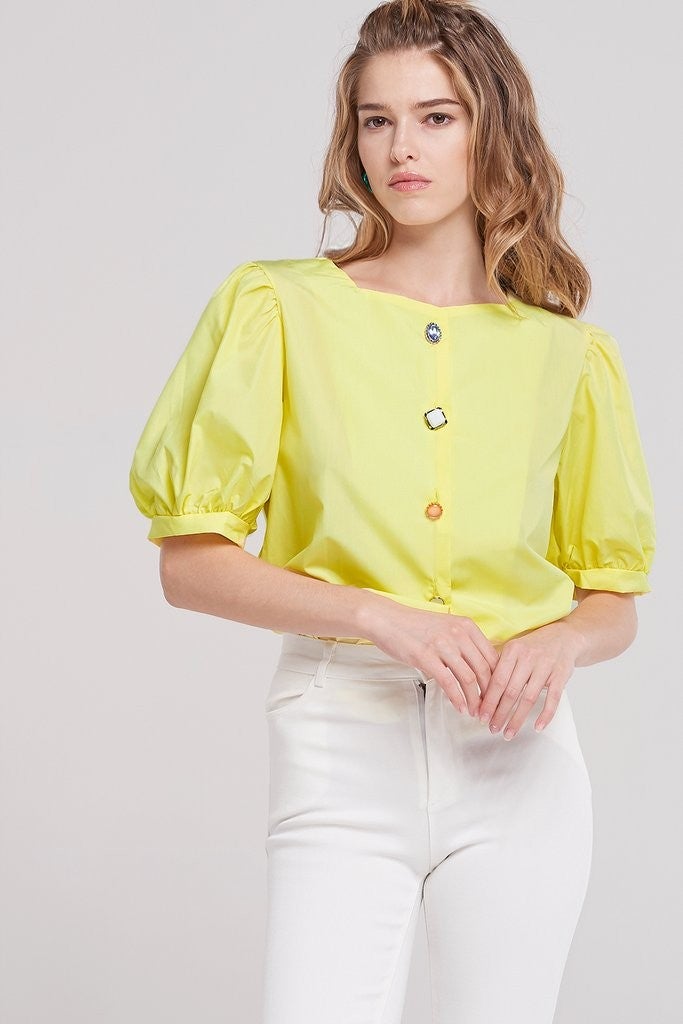 Storets yellow puffy shoulder top