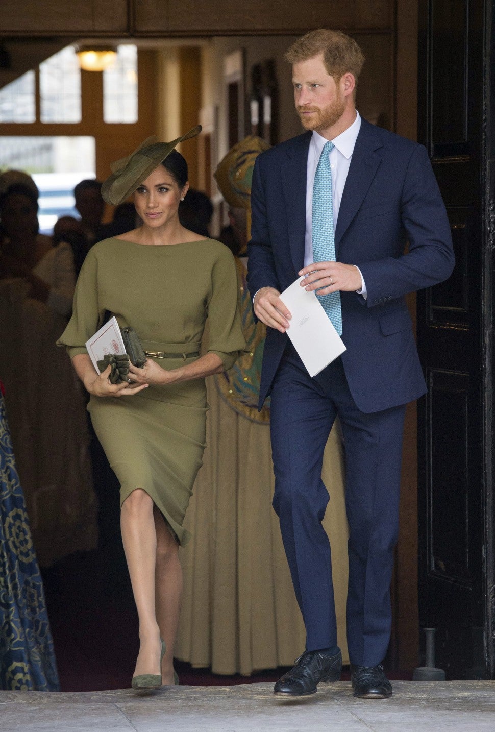 Meghan Markle green ralph lauren dress at Prince Louis' christening