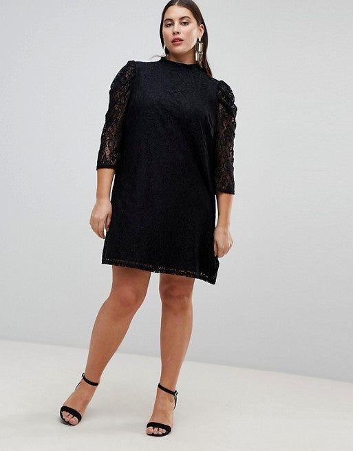ASOS Curve Lace Mini Dress With Puff Sleeves  