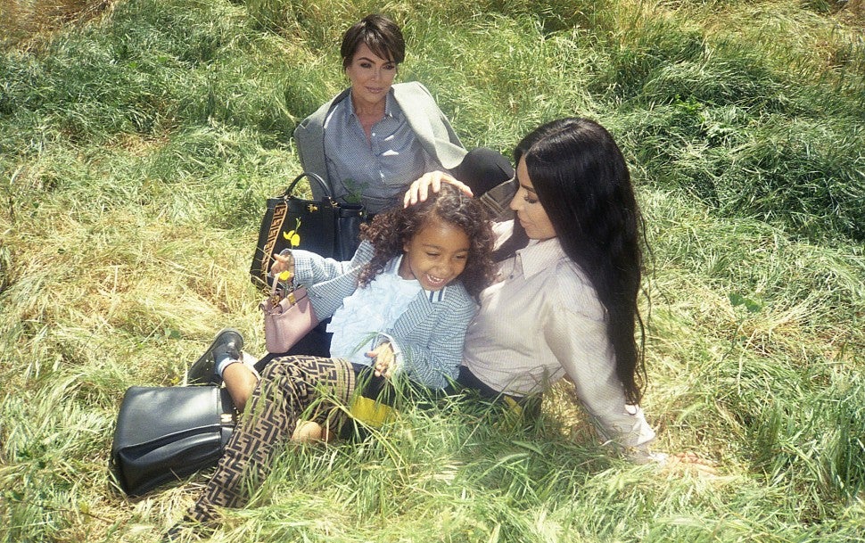 Kim Kardashian, Kris Jenner, North West in Fendi campaign in the grass