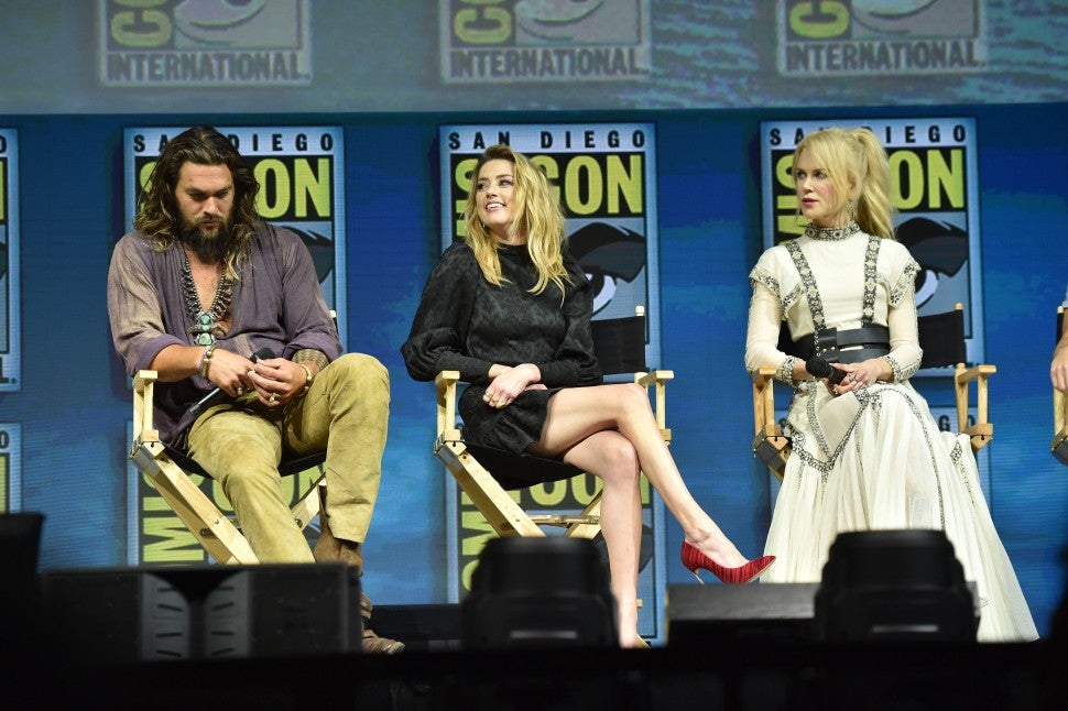 Jason Momoa, Amber Heard and Nicole Kidman during 'Aquaman' panel at Comic-Con