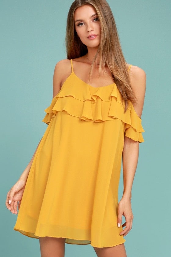 Lulus Impress The Best Yellow Off-The-Shoulder Dress 