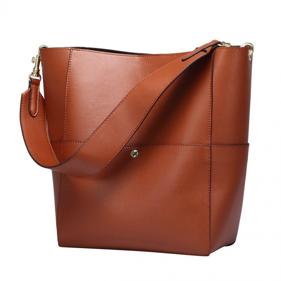 S-Zone brown leather tote