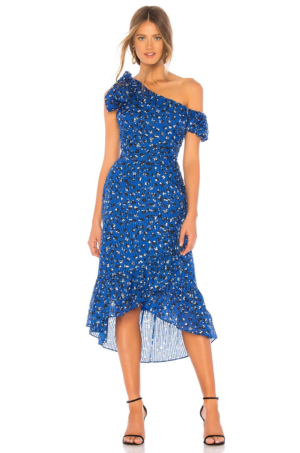 Ulla Johnson one-shoulder printed blue dress