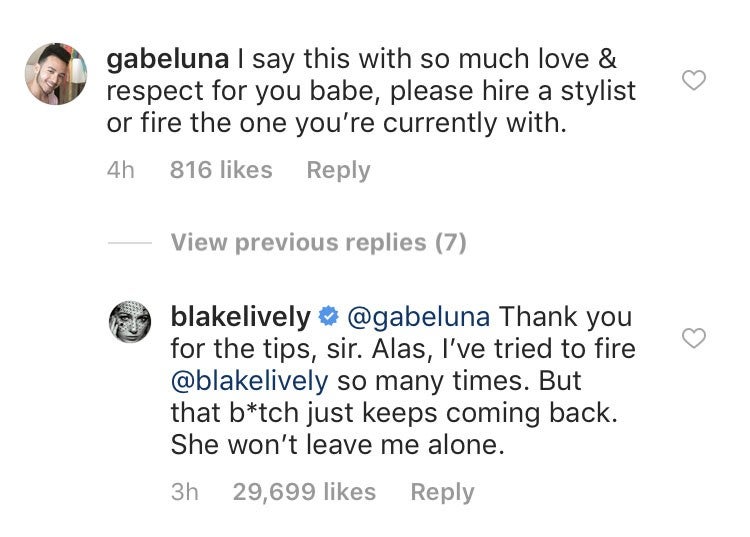Blake Lively comments back to hater on Instagram