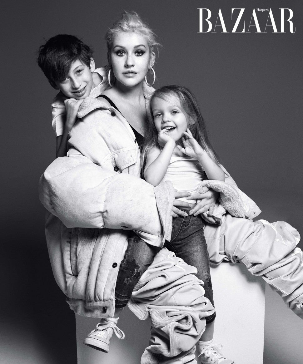 Christina Aguilera and her children in 'Harper's Bazaar' Icons issue