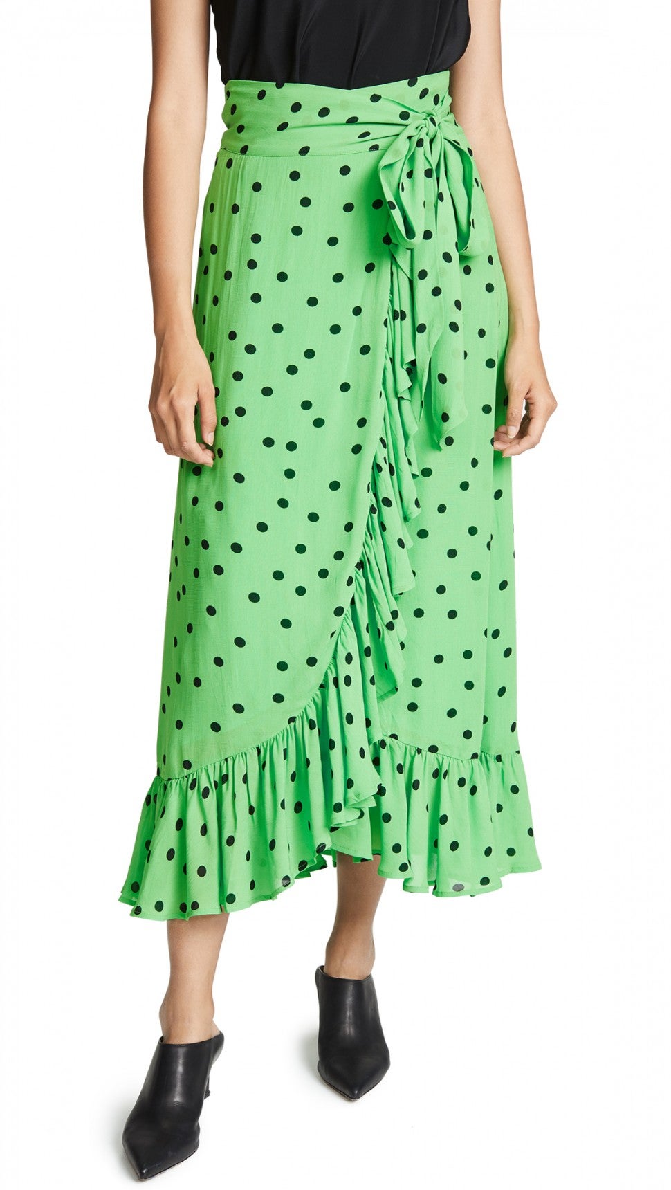 Ganni green polka-dot skirt